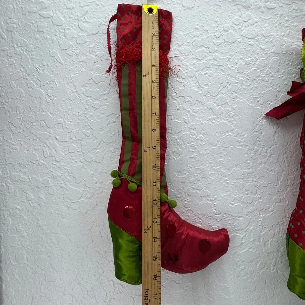Pier 1 Imports Christmas Table Leg Covers Elf Boots Red Green Set of 2 NWT‎